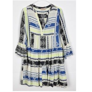 Sofia Collections Tori Dress Small Jacquard Woven Fabric Tiered Bell Sleeve